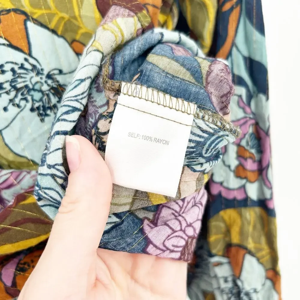 Jane and Delancey Womens‎ Tropical Summer Floral Artsy Popover Blouse Size L